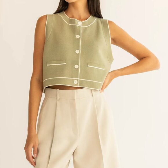 OAK+FORT Button Up Sweater Vest in Tea Cream Size XXS (NWT) - Picture 2 of 5